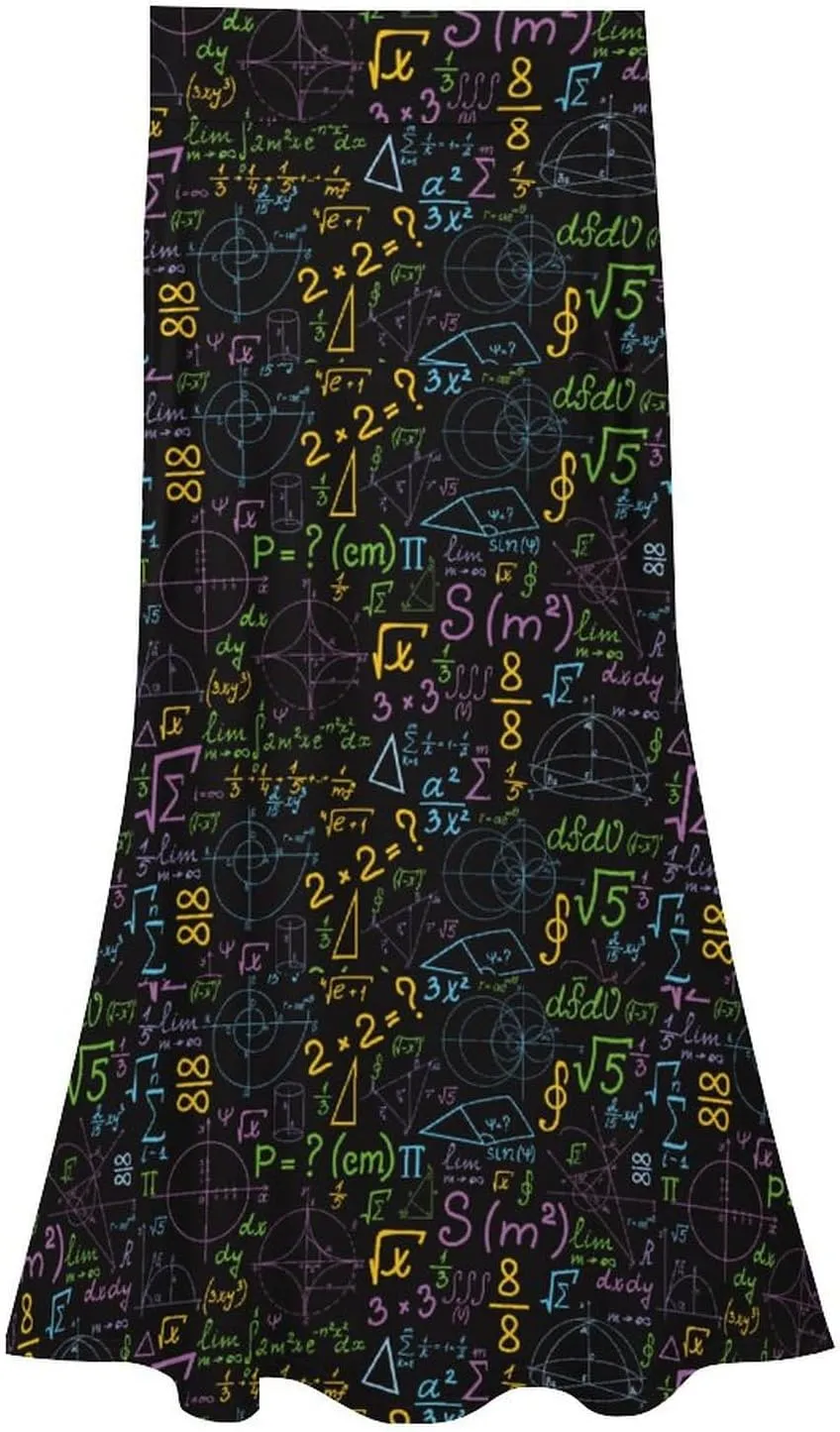 Math Formula Women's Fashion Printed High Waist Flared Long Skirt