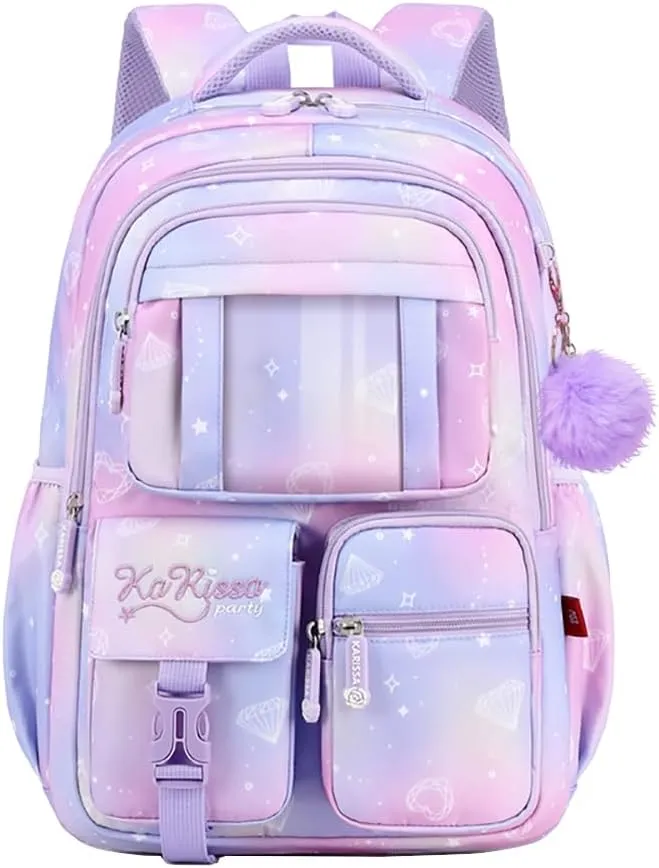 MATMO Multi-Pocket Girls Boys School Backpack Kids Student Bookbag Travel Daypack (Purple)
