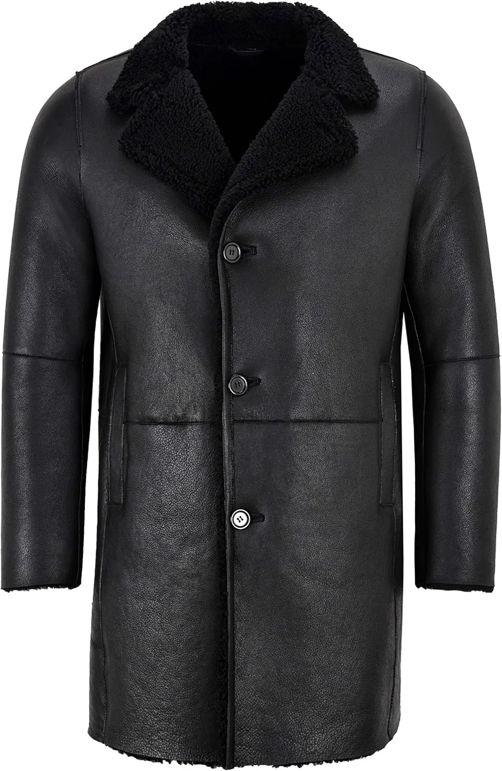 Men Sheepskin Coat Classic Real Leather Trench Reefer Bane Warm Coat 2K320