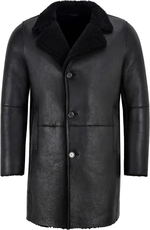 Men Sheepskin Coat Classic Real Leather Trench Reefer Bane Warm Coat 2K320