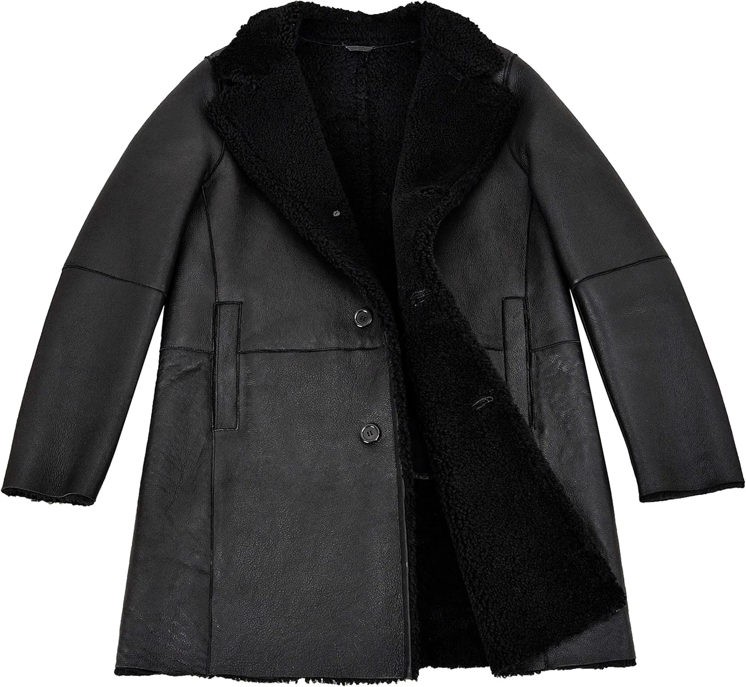 Men Sheepskin Coat Classic Real Leather Trench Reefer Bane Warm Coat 2K320