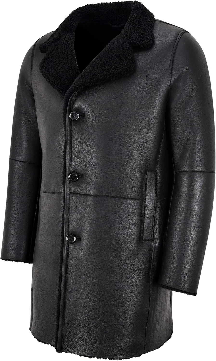 Men Sheepskin Coat Classic Real Leather Trench Reefer Bane Warm Coat 2K320