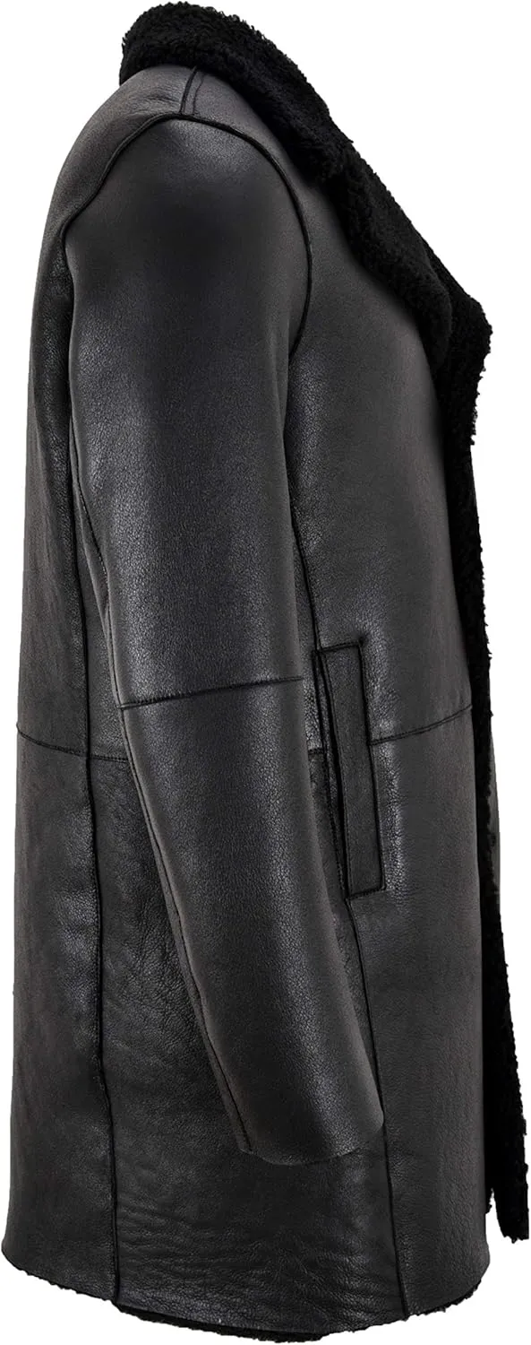 Men Sheepskin Coat Classic Real Leather Trench Reefer Bane Warm Coat 2K320