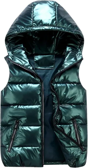 Men Vest Thicken Bright Vest Men Winter Warm Sleeveless Jacket Hooded Cotton-Padded Hoodies Waistcoat