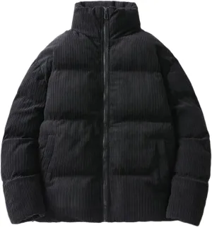 Men Vintage Jacket Corduroy Stand Collar Cotton Padded Warm Parkas Solid Casual Puffer Coat