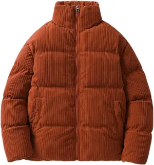 Men Vintage Jacket Corduroy Stand Collar Cotton Padded Warm Parkas Solid Casual Puffer Coat