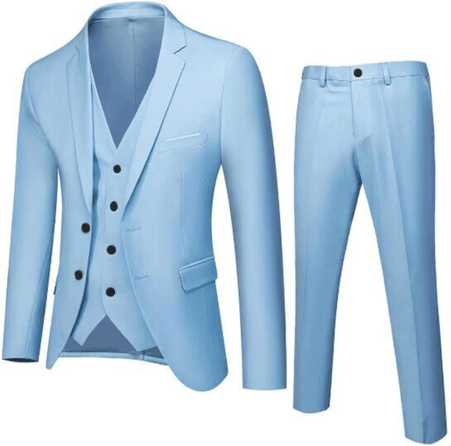 Mens 3 Piece Slim Fit Solid Color Jacket Wedding Formal Prom Suit Blazer Jacket Vest Pants Mens Suits Big and Tall