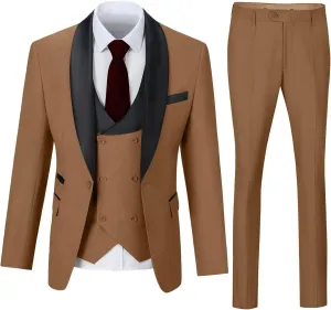 Mens 3 Piece Suit Shawl Lapel One Button Tuxedo Double Breasted Suit Slim Fit Formal Wedding Prom Suits