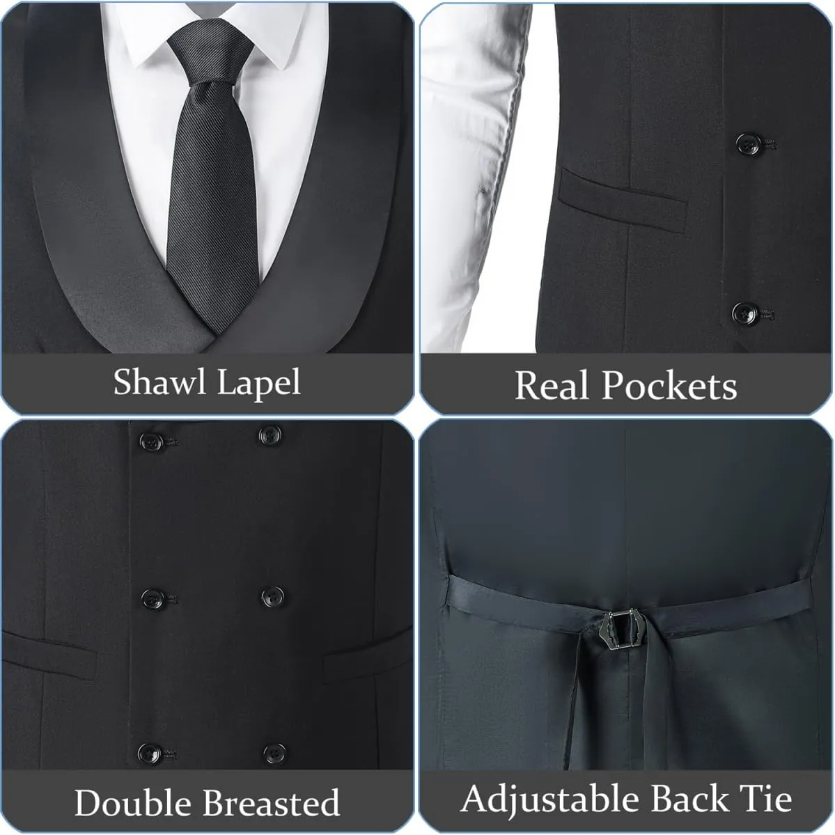 Mens 3 Piece Suit Shawl Lapel One Button Tuxedo Double Breasted Suit Slim Fit Formal Wedding Prom Suits