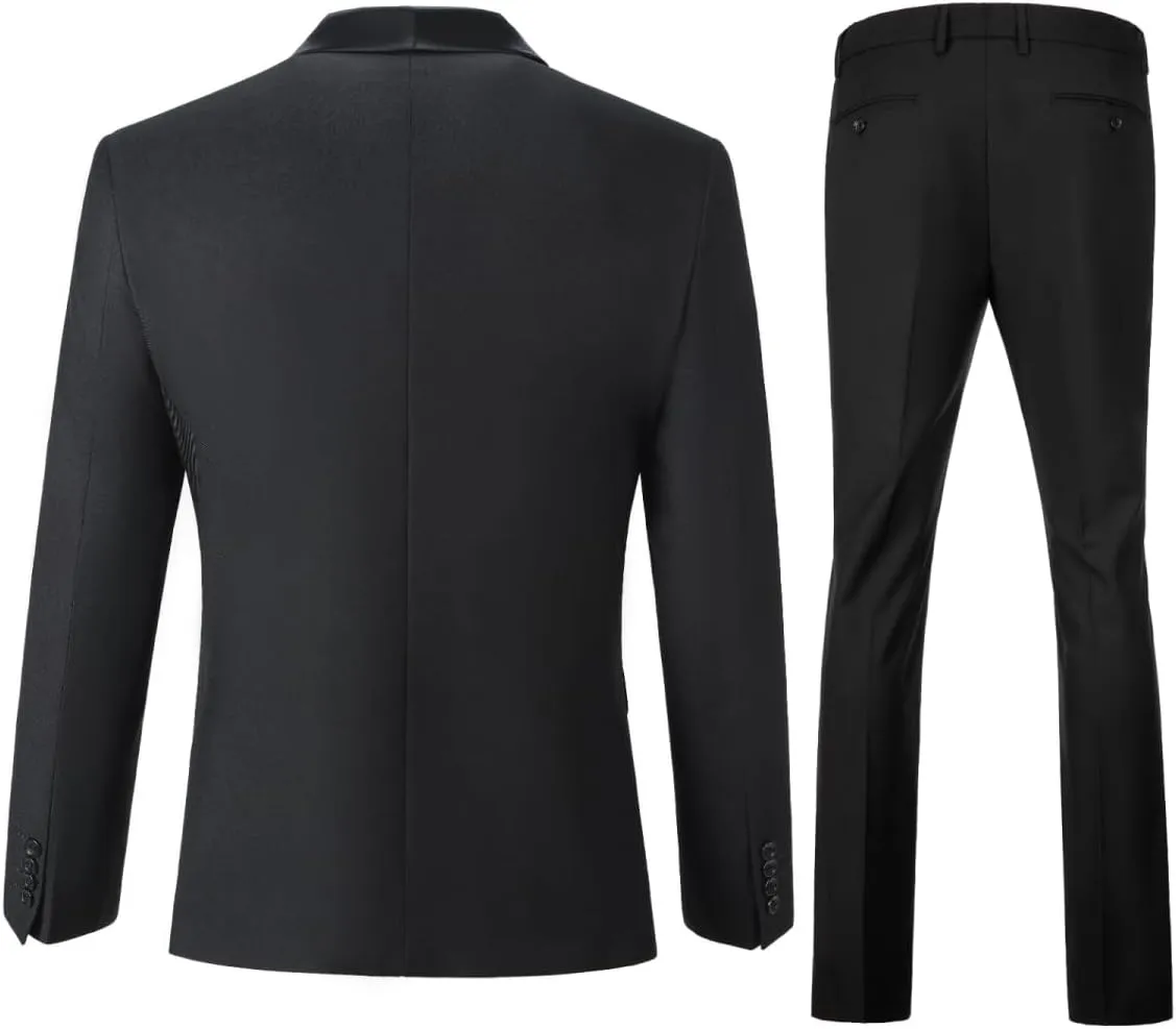 Mens 3 Piece Suit Shawl Lapel One Button Tuxedo Double Breasted Suit Slim Fit Formal Wedding Prom Suits