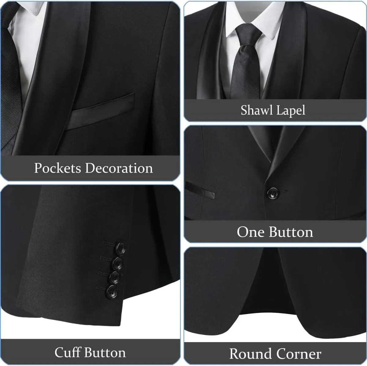 Mens 3 Piece Suit Shawl Lapel One Button Tuxedo Double Breasted Suit Slim Fit Formal Wedding Prom Suits