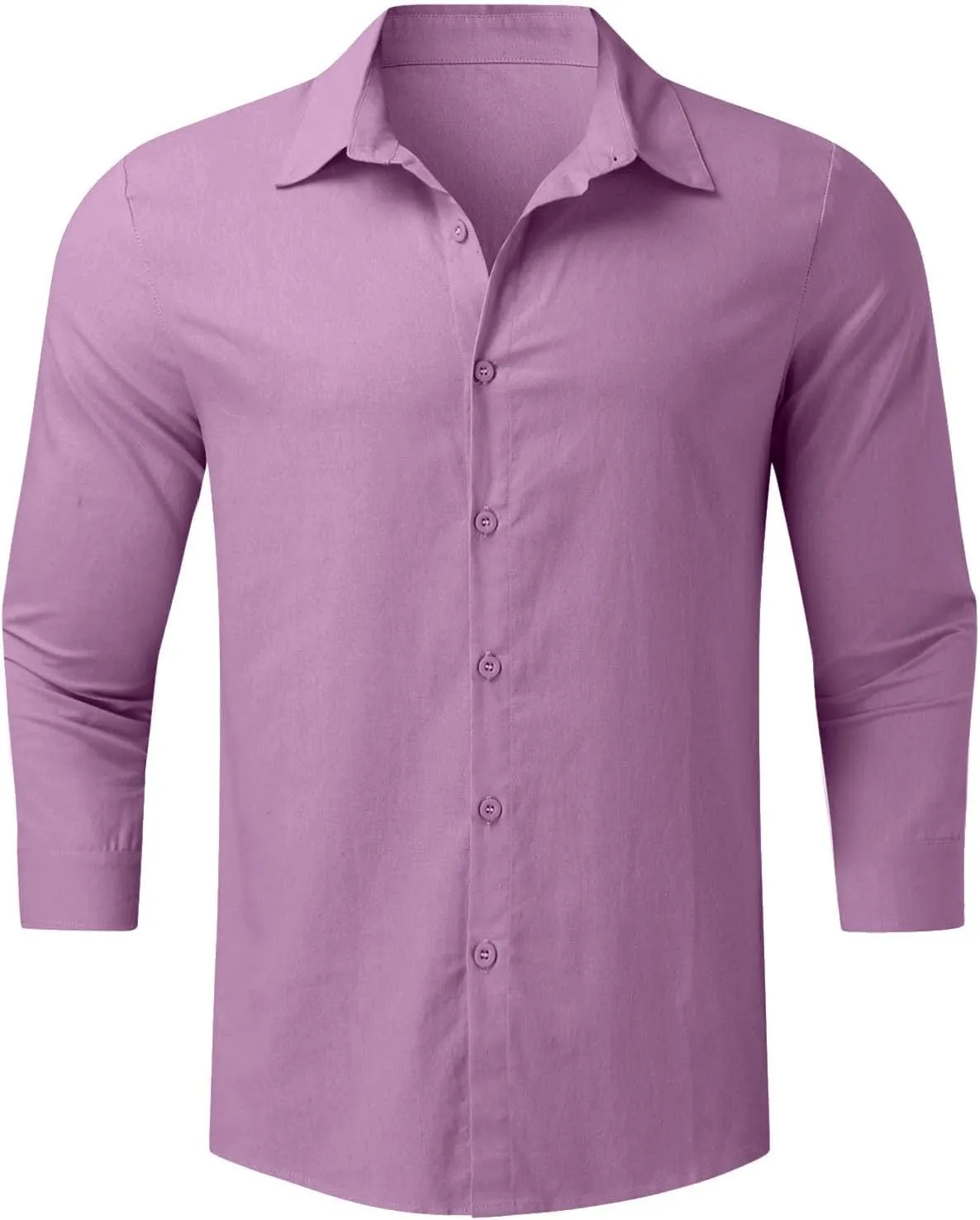 Mens Casual Linen Shirts 3/4 Sleeve Button Down Shirt Hawaiian Vacation Summer Tees Outdoor Plain Beach Collared Tops