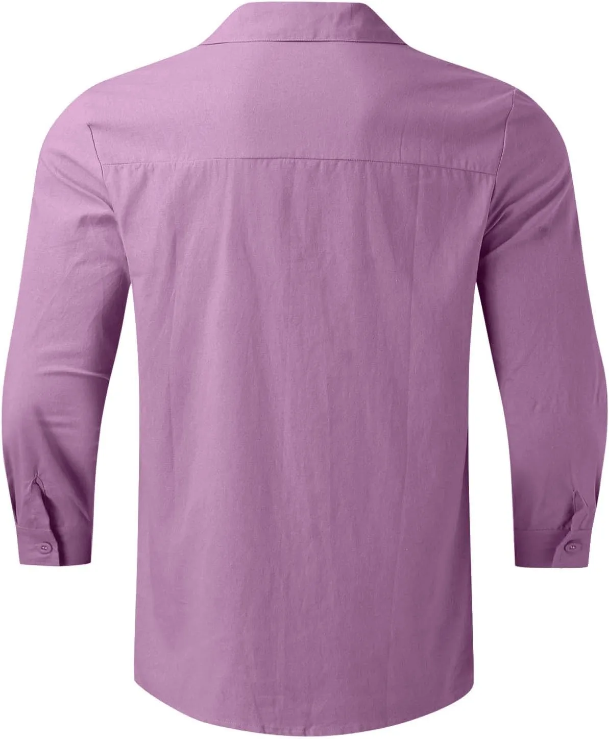 Mens Casual Linen Shirts 3/4 Sleeve Button Down Shirt Hawaiian Vacation Summer Tees Outdoor Plain Beach Collared Tops