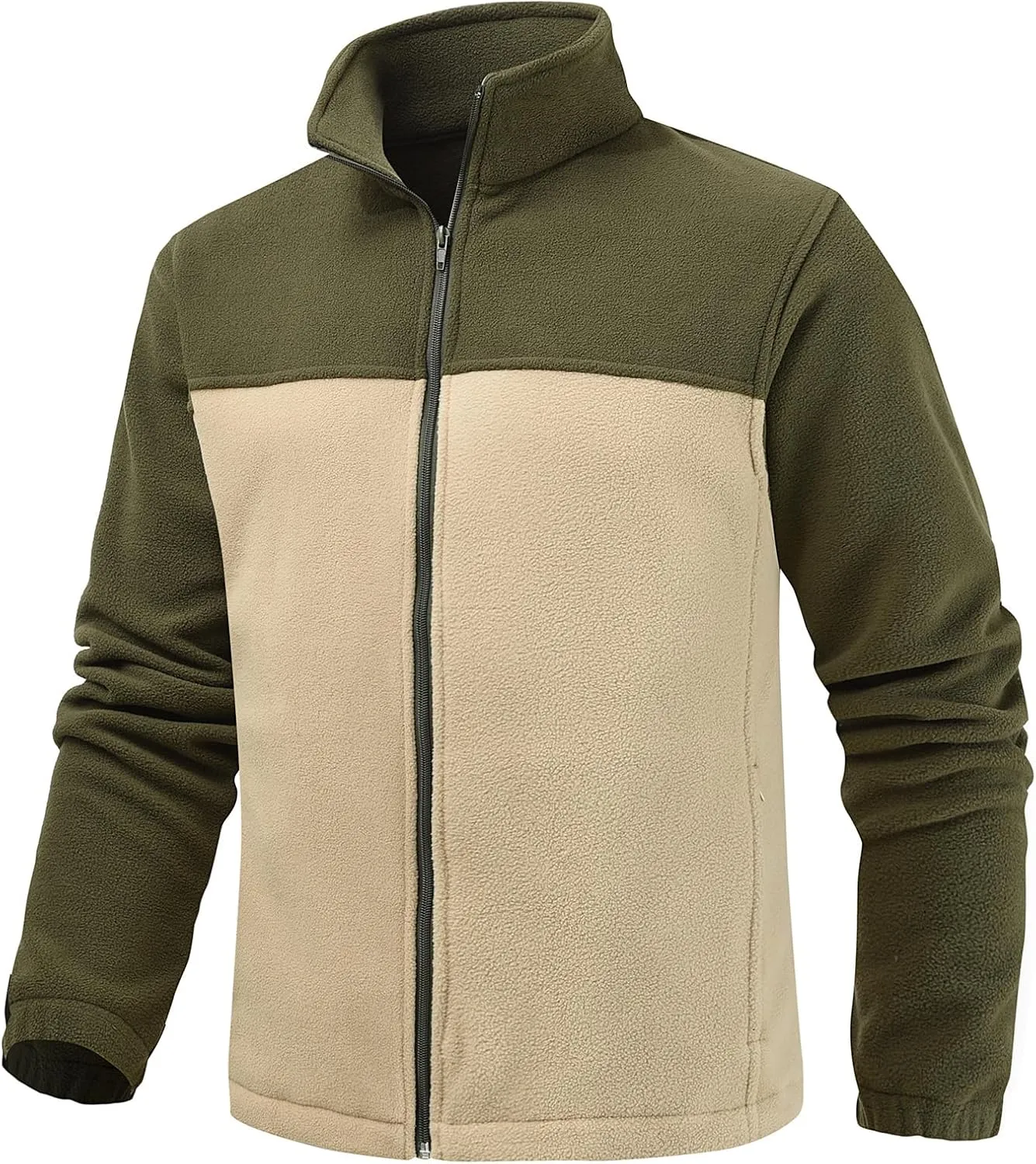 Men's Casual Outdoor Fleece Zip Jacket Long Sleeve Warm Winter Coat for Men with Zip Pocket