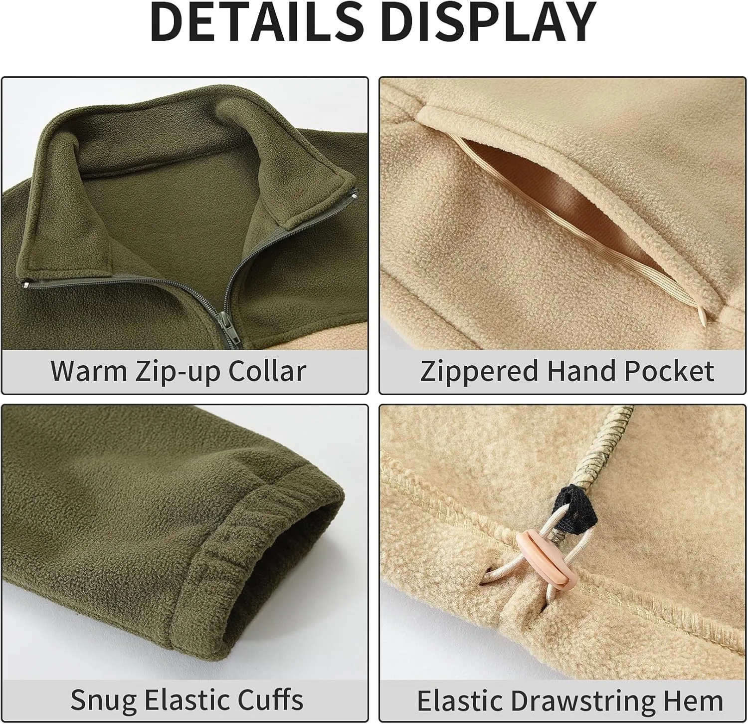 Men's Casual Outdoor Fleece Zip Jacket Long Sleeve Warm Winter Coat for Men with Zip Pocket