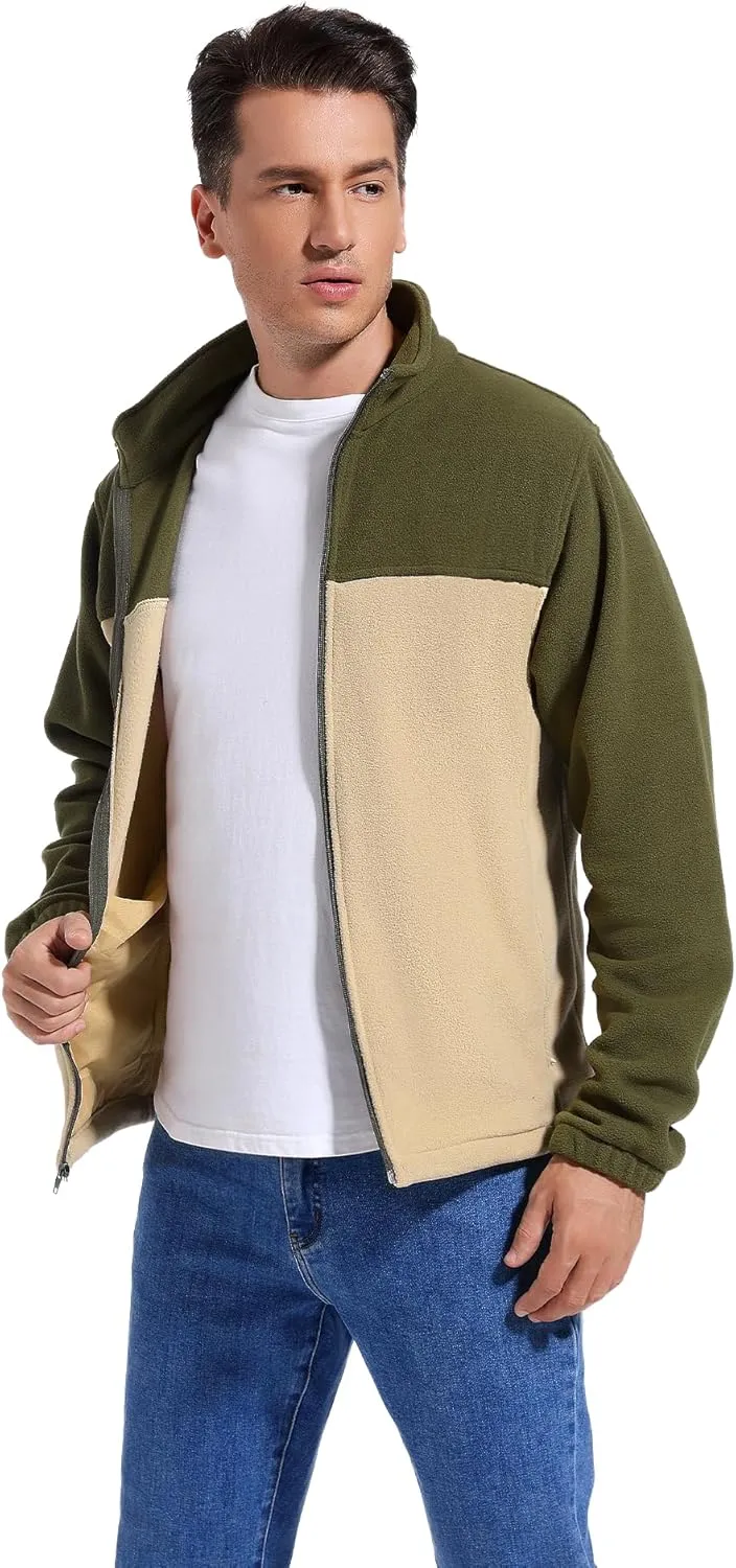 Men's Casual Outdoor Fleece Zip Jacket Long Sleeve Warm Winter Coat for Men with Zip Pocket