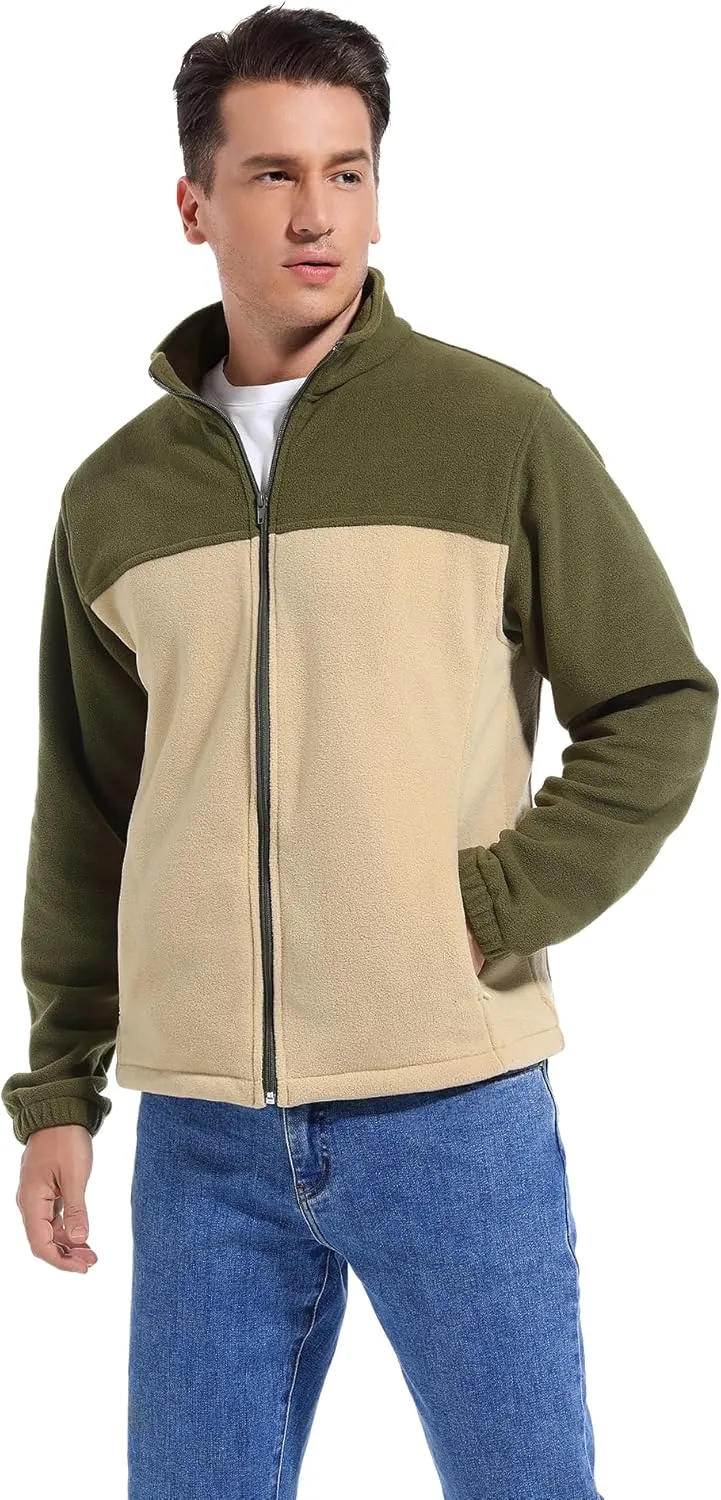 Men's Casual Outdoor Fleece Zip Jacket Long Sleeve Warm Winter Coat for Men with Zip Pocket