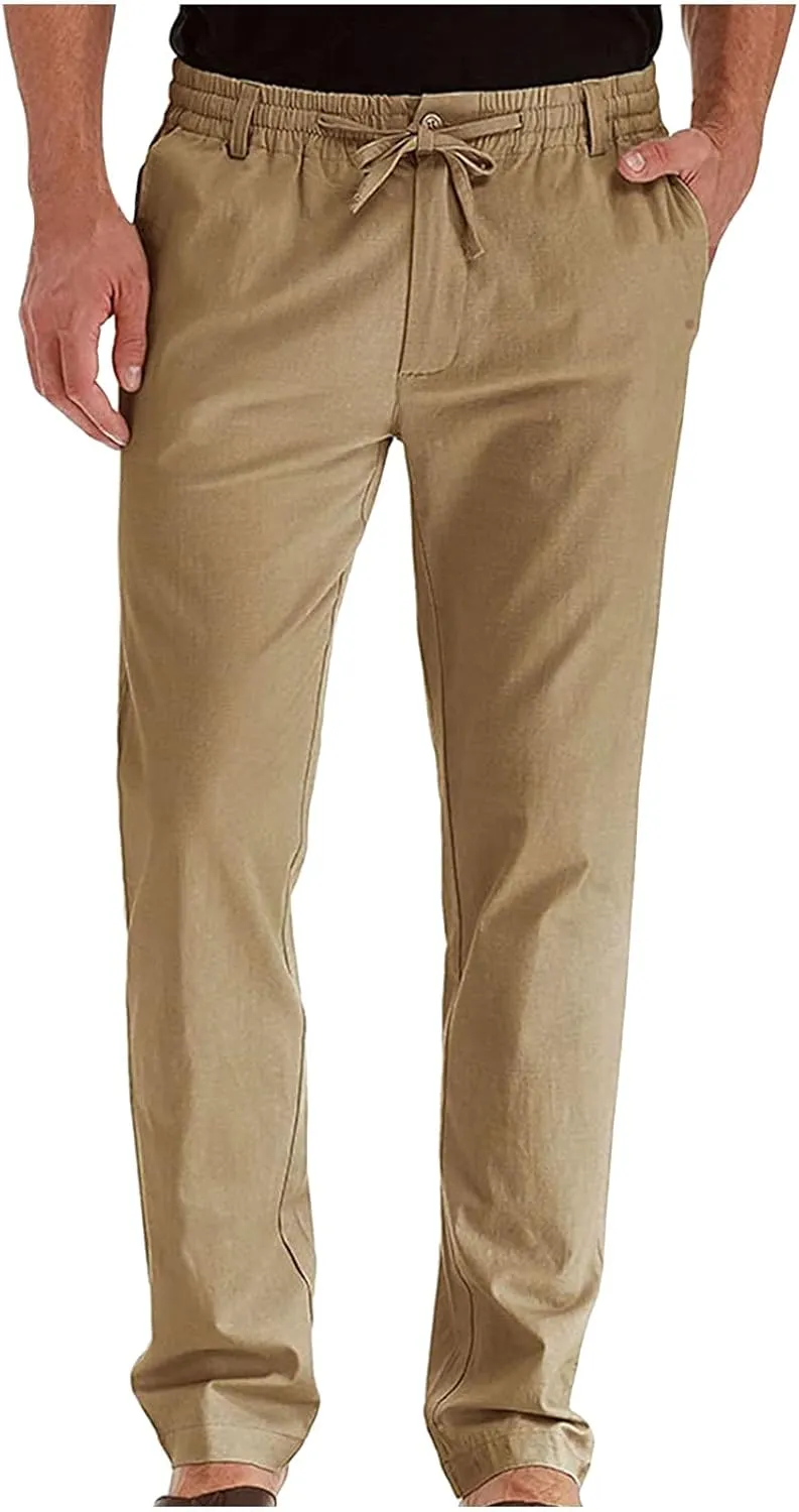 Men's Casual Pants Comfort Flat Front Stretch Dress Pants Business Work Pants Relaxed Fit Slack Straight Leg Trousers
