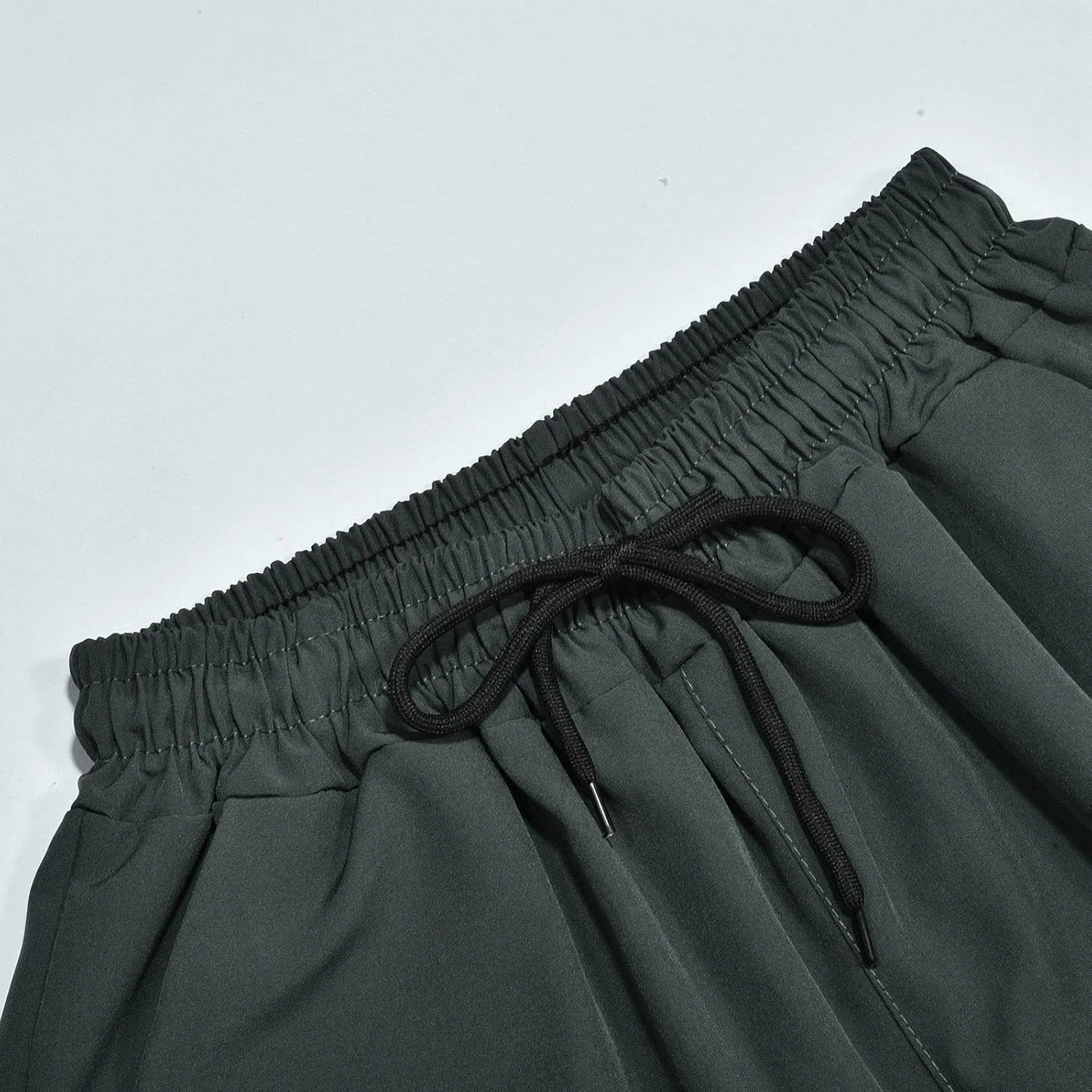 Mens Cotton Linen Pants Drawstring Elastic Waist Straight Leg Pant Workout Sport Pants Multi-Pocket Trousers