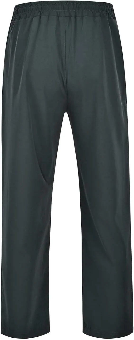 Mens Cotton Linen Pants Drawstring Elastic Waist Straight Leg Pant Workout Sport Pants Multi-Pocket Trousers