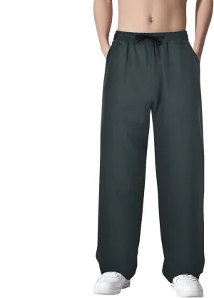 Mens Cotton Linen Pants Drawstring Elastic Waist Straight Leg Pant Workout Sport Pants Multi-Pocket Trousers