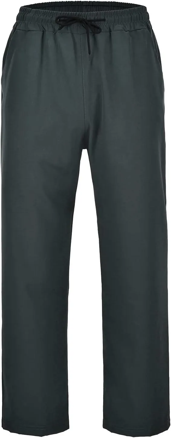Mens Cotton Linen Pants Drawstring Elastic Waist Straight Leg Pant Workout Sport Pants Multi-Pocket Trousers