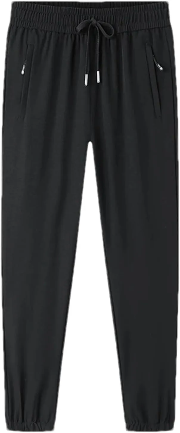 Men's Drawstring Straight Bloomers Trousers with Zipper Pockets Elastic Waisted Casual Harem Pants