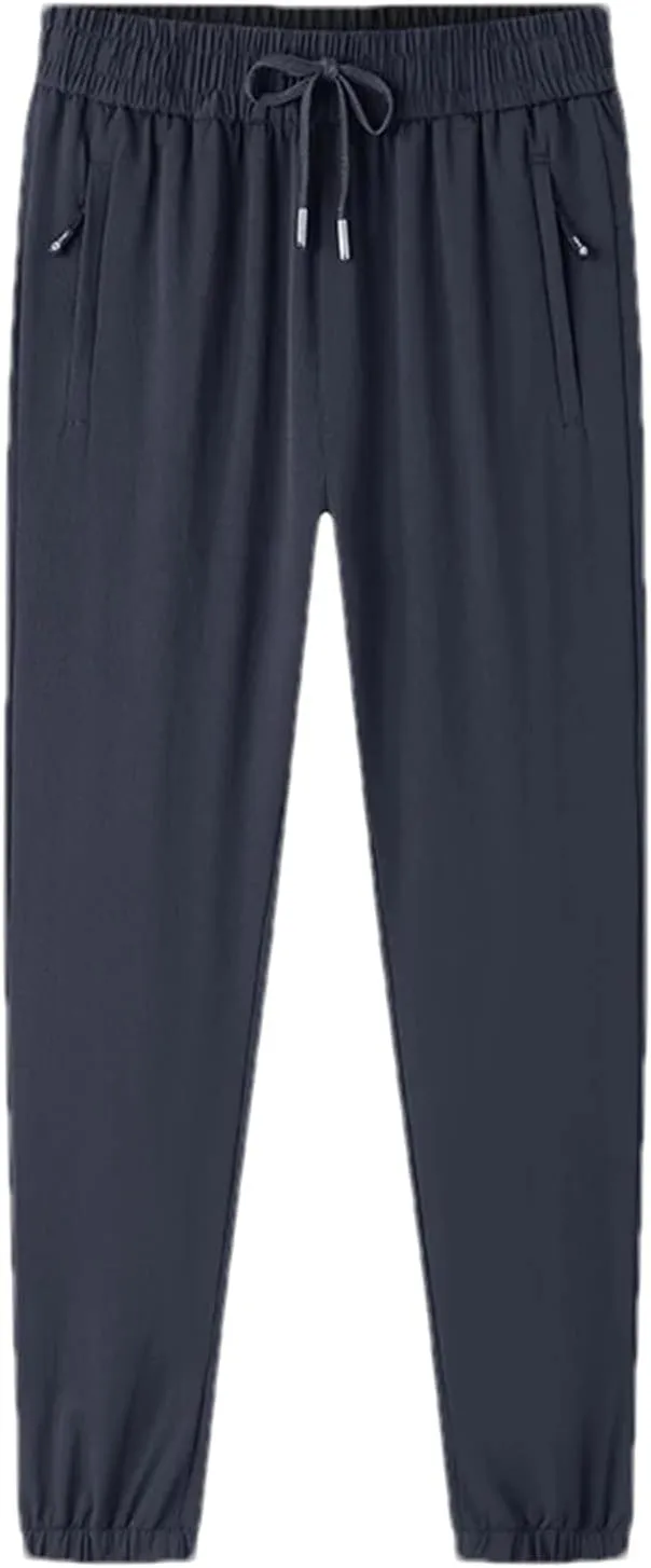 Men's Drawstring Straight Bloomers Trousers with Zipper Pockets Elastic Waisted Casual Harem Pants
