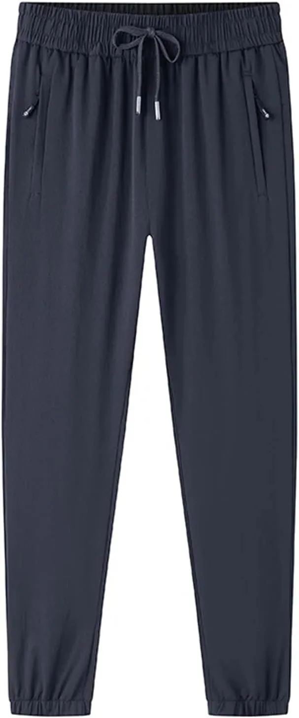 Men's Drawstring Straight Bloomers Trousers with Zipper Pockets Elastic Waisted Casual Harem Pants