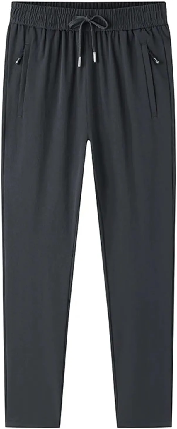Men's Drawstring Straight Bloomers Trousers with Zipper Pockets Elastic Waisted Casual Harem Pants