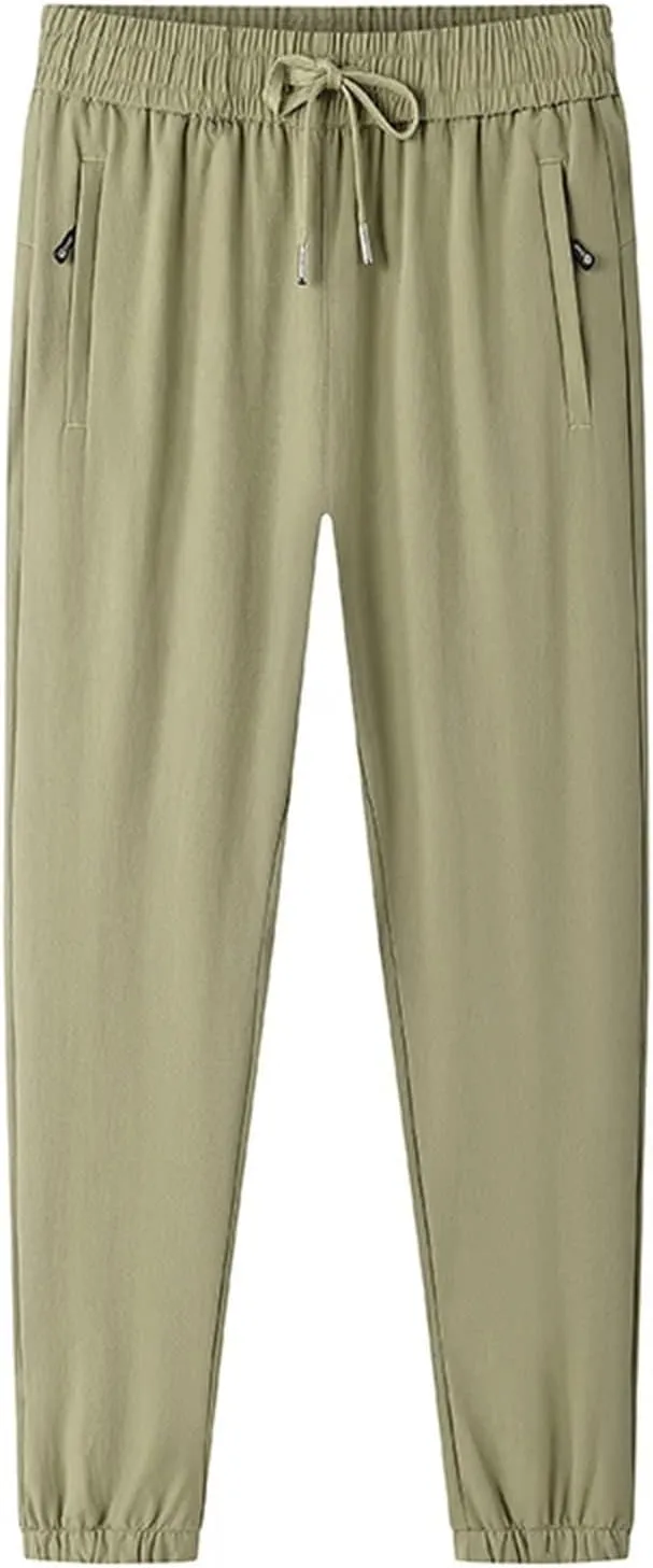 Men's Drawstring Straight Bloomers Trousers with Zipper Pockets Elastic Waisted Casual Harem Pants