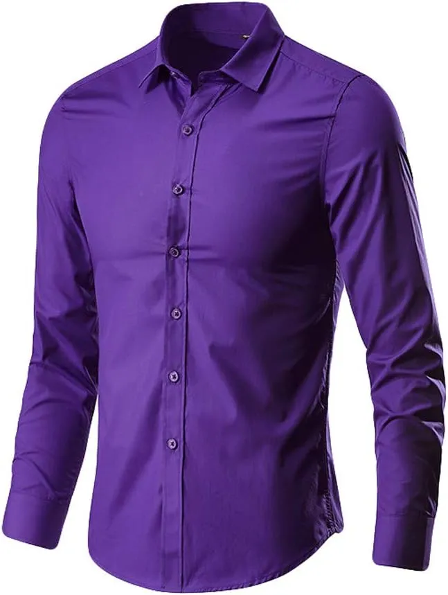 Men's Fashion Basic Business Casual Solid Colour Long Sleeve Button Down Shirt Suit Bottom Male Gentlemen's