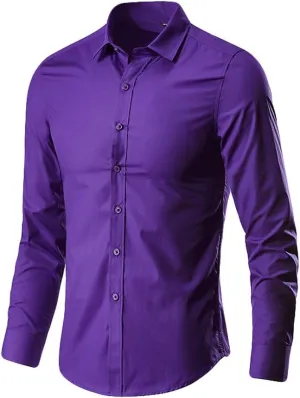 Men's Fashion Basic Business Casual Solid Colour Long Sleeve Button Down Shirt Suit Bottom Male Gentlemen's