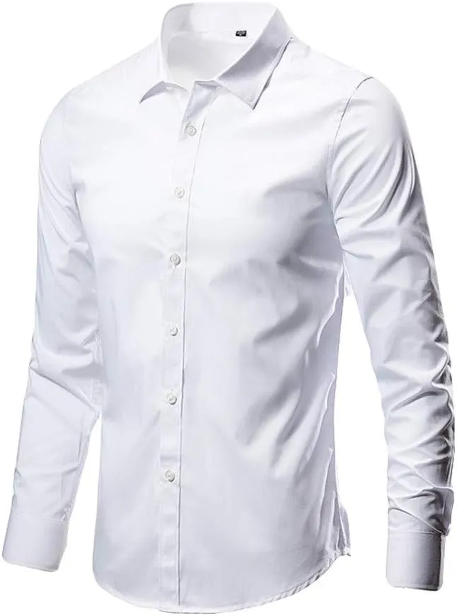 Men's Fashion Basic Business Casual Solid Colour Long Sleeve Button Down Shirt Suit Bottom Male Gentlemen's