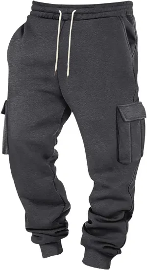 Mens Hiking Cargo Pants Large Elastic Waist Pants with Multi-Pocket Fit Drawstring Wide Trousers