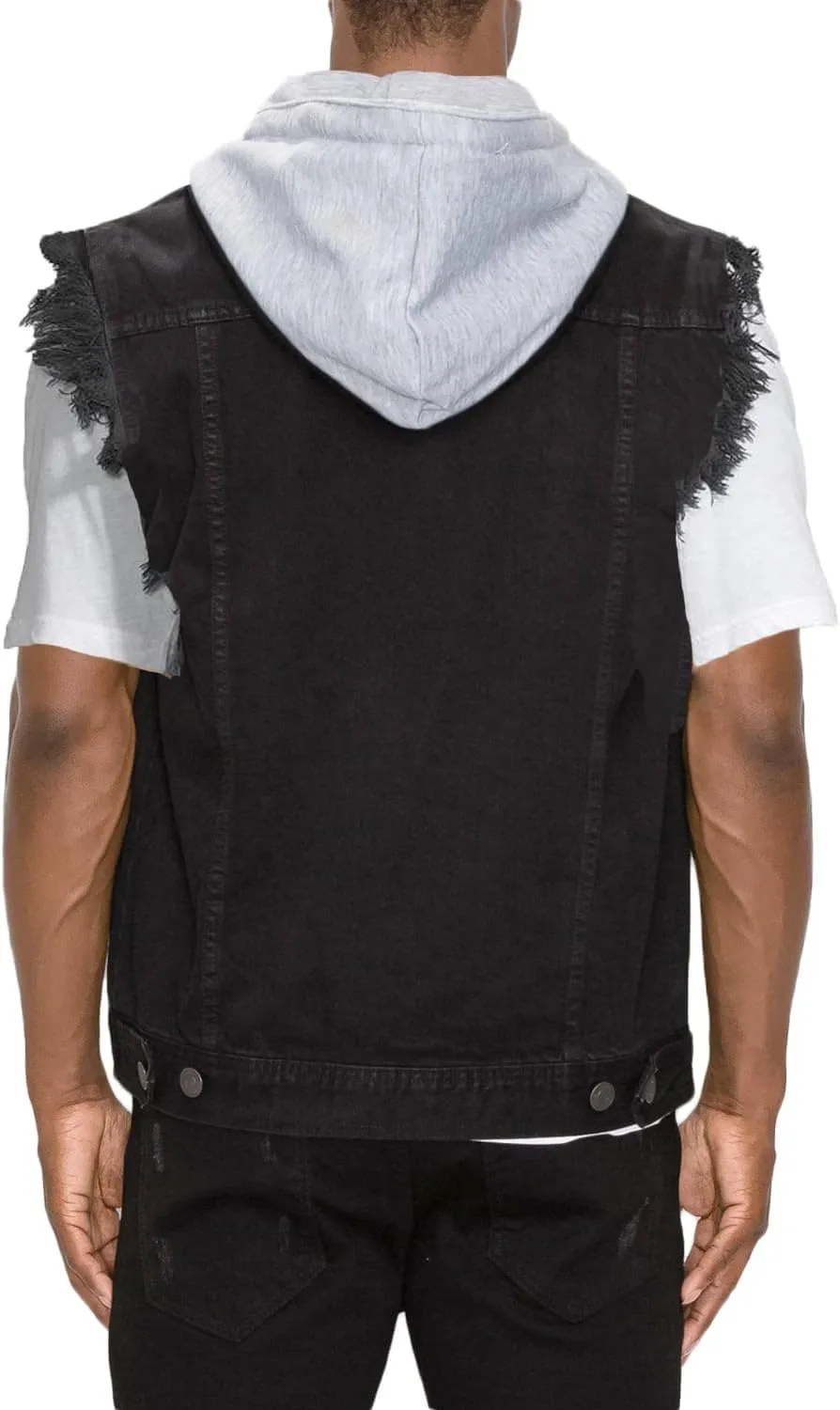 Men's Hooded Denim Vest Classic Stretchy Trucker Sleeveless Jean Jacket