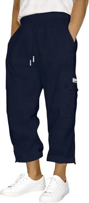 Men's Jogging Cargo Pants Wide Elastic Waist Pants with Multi-Pocket Fit Drawstring Casual Trousers