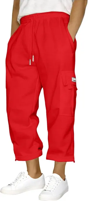 Men's Jogging Cargo Pants Wide Elastic Waist Pants with Multi-Pocket Fit Drawstring Casual Trousers