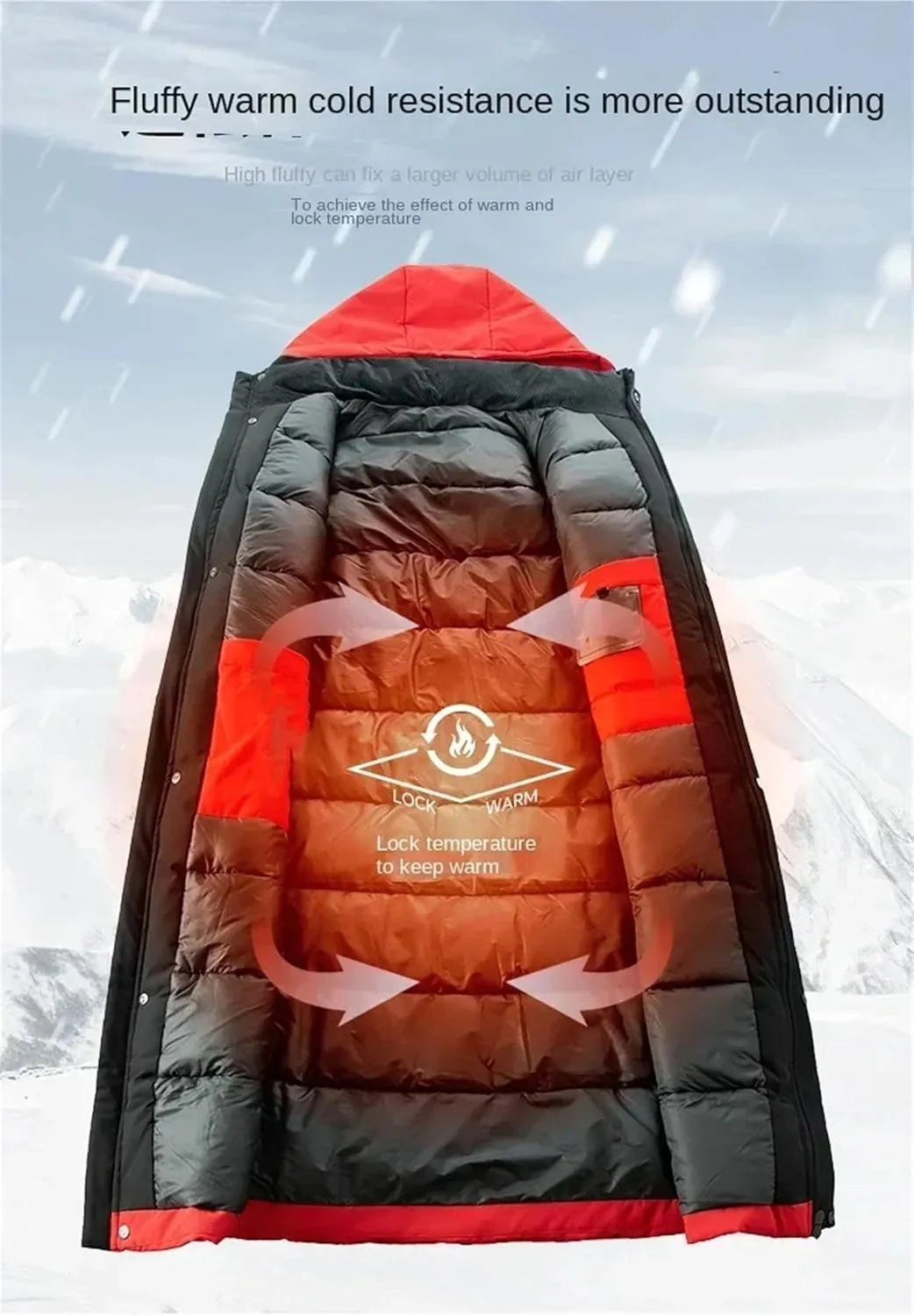 Men's Long Business Thickened Down Cotton Warm Parka Street Snow Cold-Proof Hooded Padded Coat