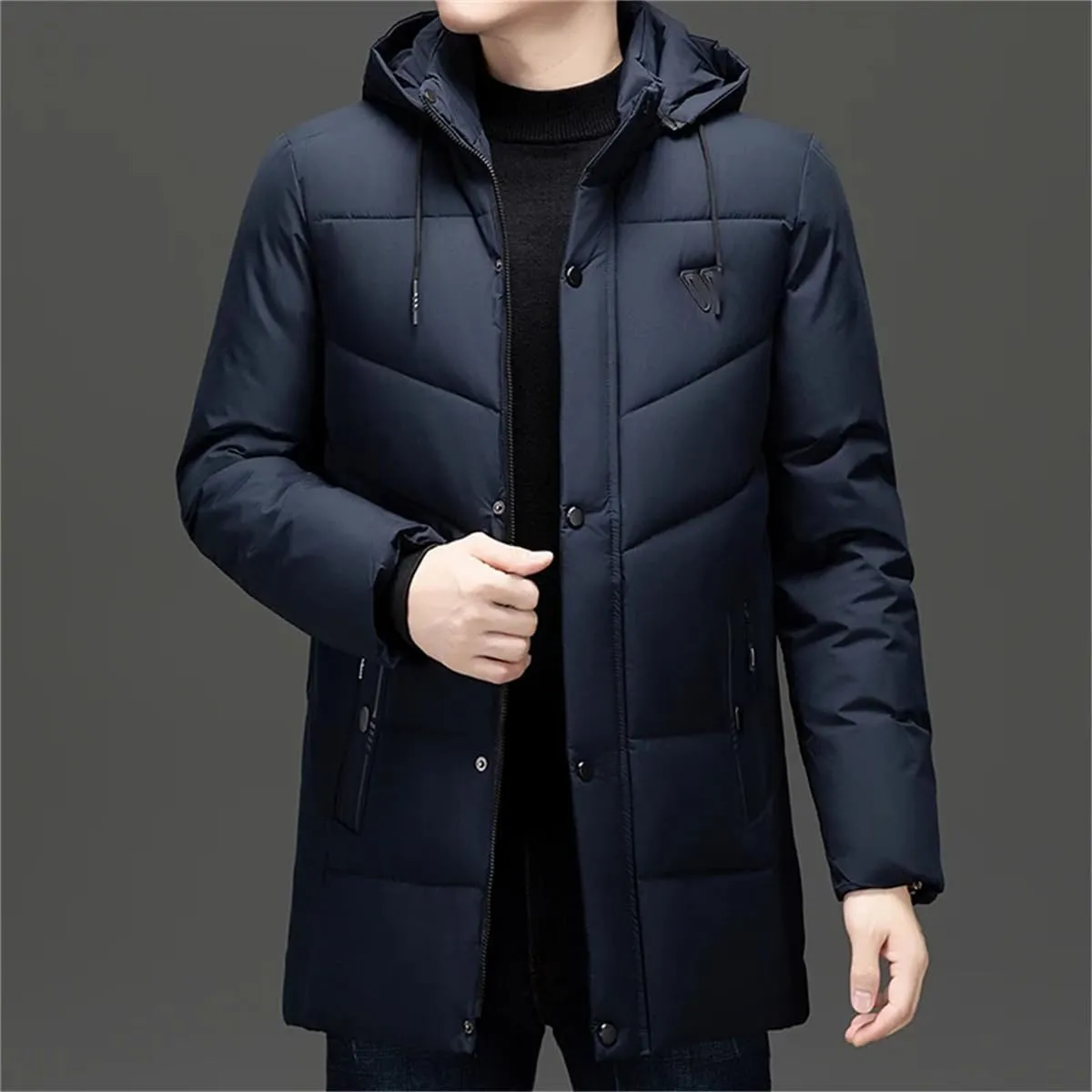 Men's Long Coat Winter Cotton Padded Jacket Hooded Parkas Warm Thick Outdoor Top