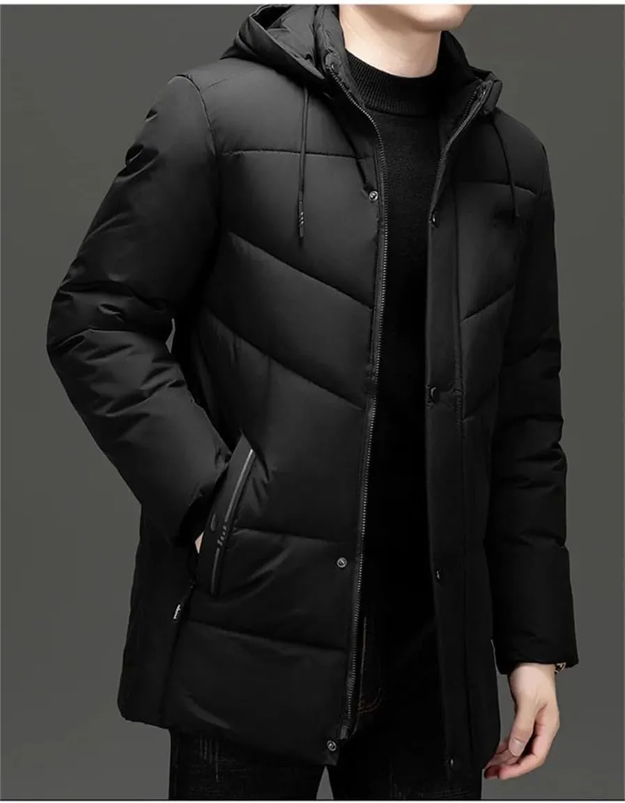 Men's Long Coat Winter Cotton Padded Jacket Hooded Parkas Warm Thick Outdoor Top
