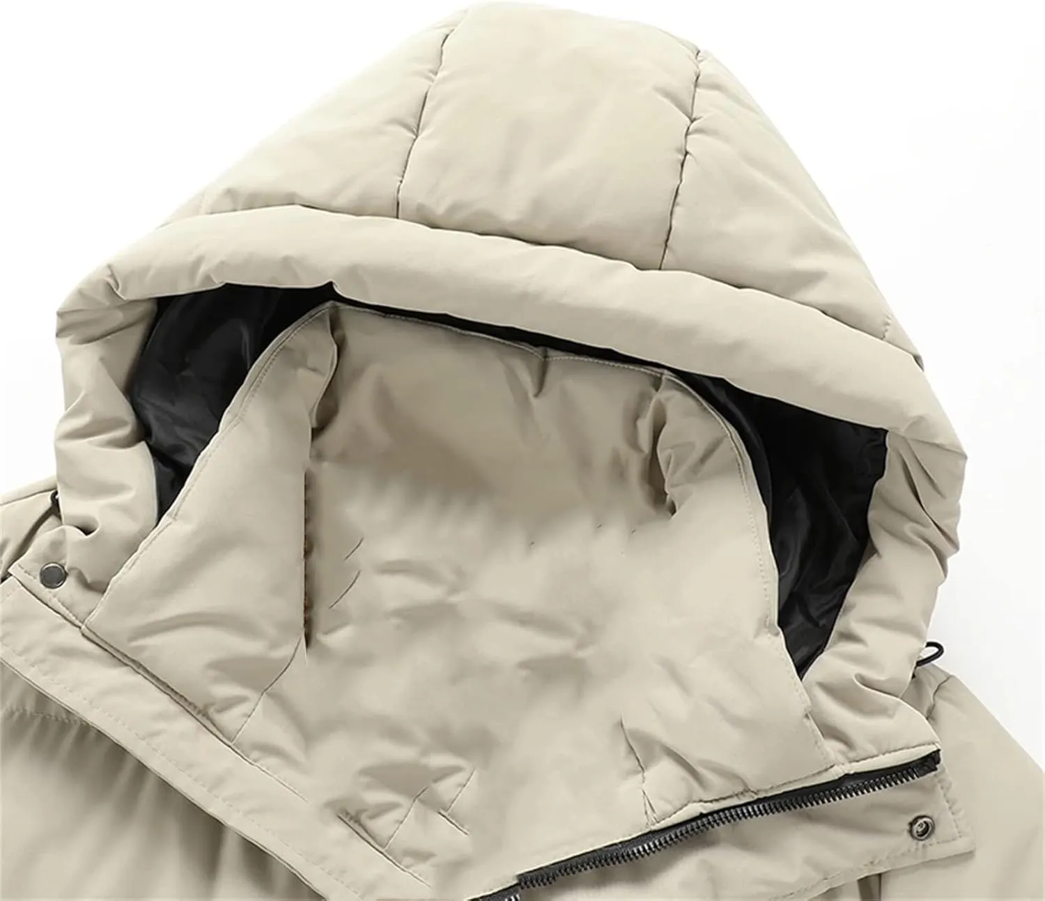 Men's Long Jacket Fashion Thick Warm Hooded Parka Solid Color Cotton Padded Coat