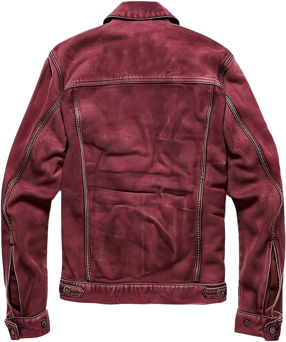 Men's Maroon Genuine Suede Warm Outfit Lightweight Shirt Collar Classy Trucker Leather Jacket