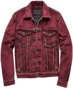 Men's Maroon Genuine Suede Warm Outfit Lightweight Shirt Collar Classy Trucker Leather Jacket