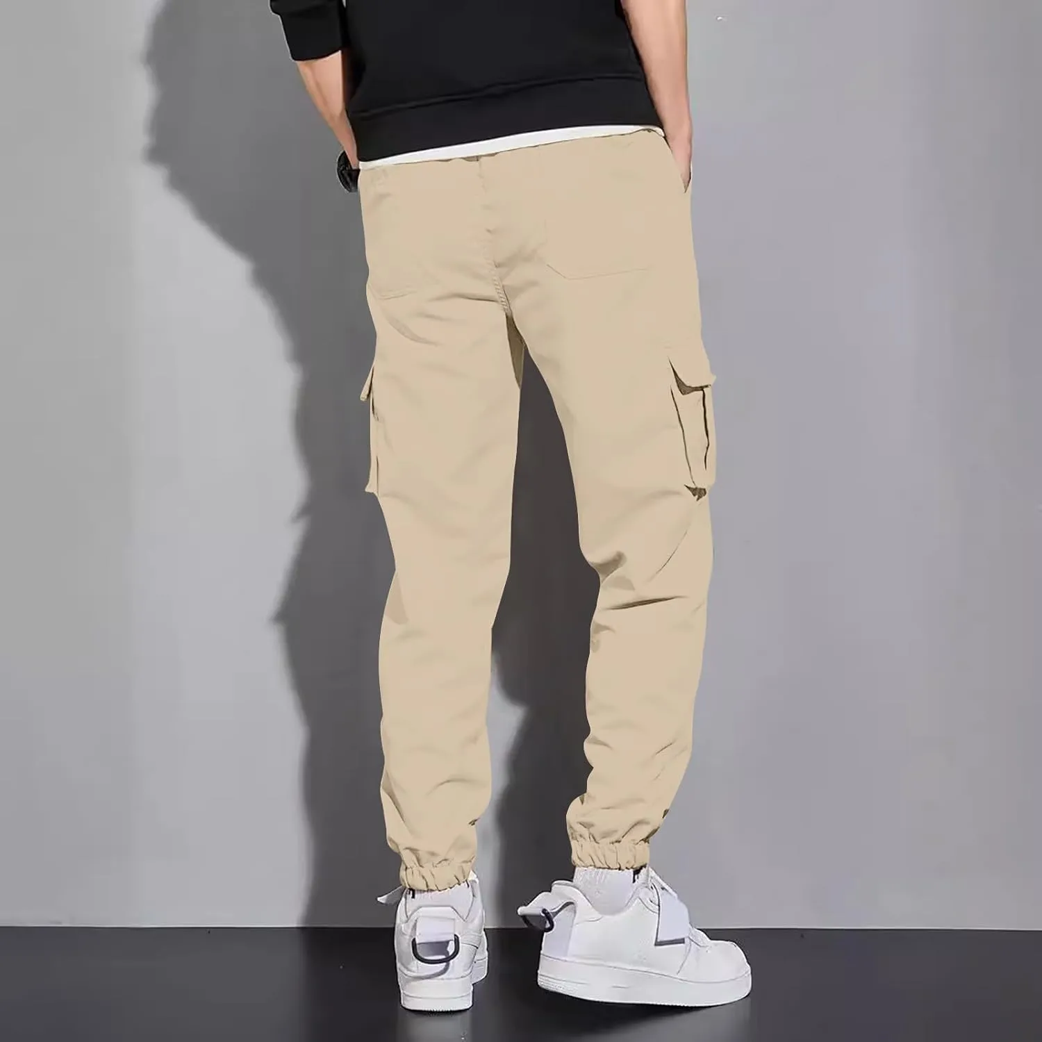 Men's Running Cargo Pants Comfy Elastic Waist Pants with Multi-Pocket Fit Drawstring Active Trousers