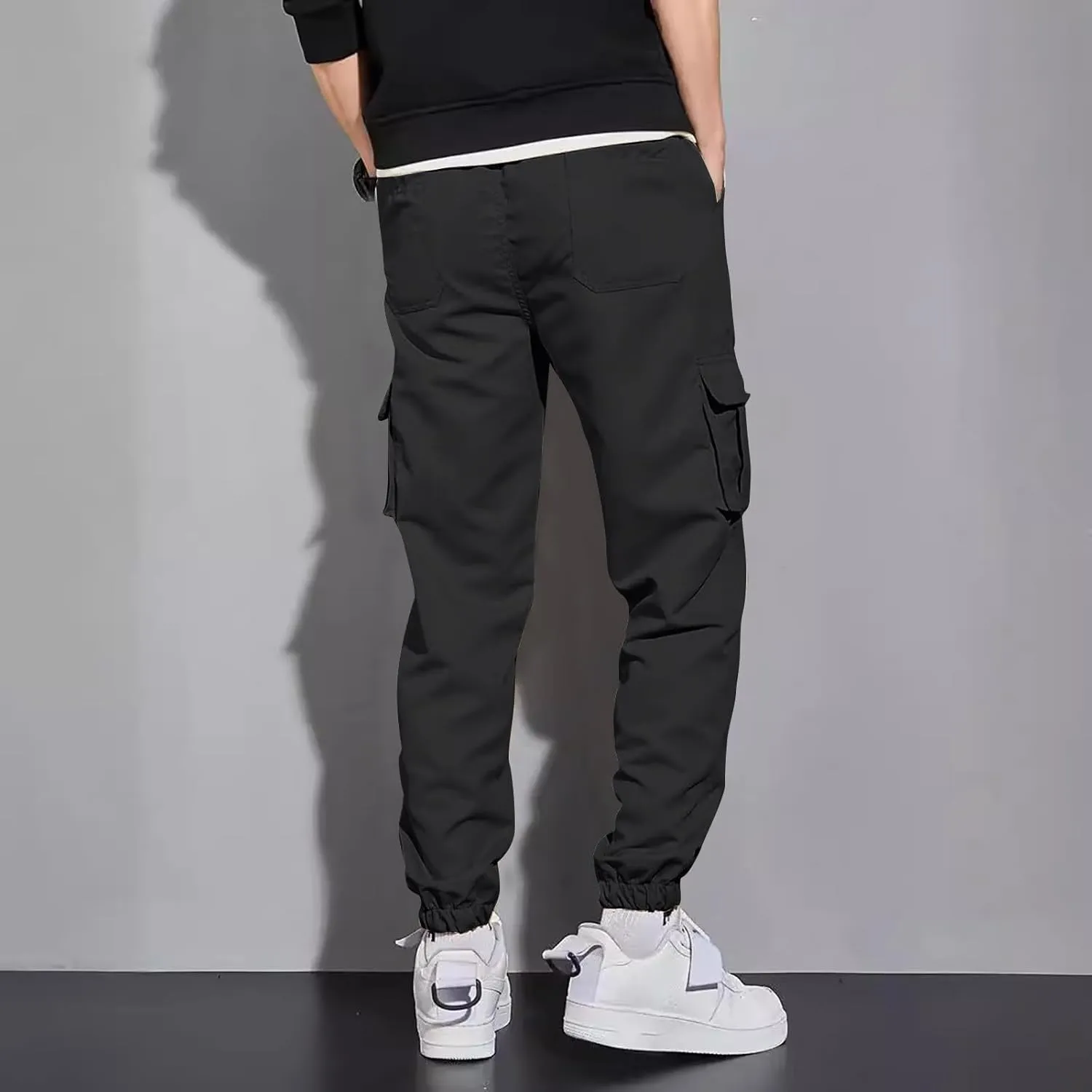 Men's Running Cargo Pants Comfy Elastic Waist Pants with Multi-Pocket Fit Drawstring Active Trousers