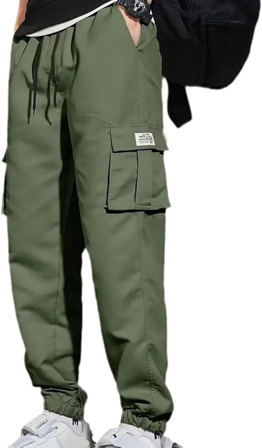 Men's Running Cargo Pants Comfy Elastic Waist Pants with Multi-Pocket Fit Drawstring Active Trousers