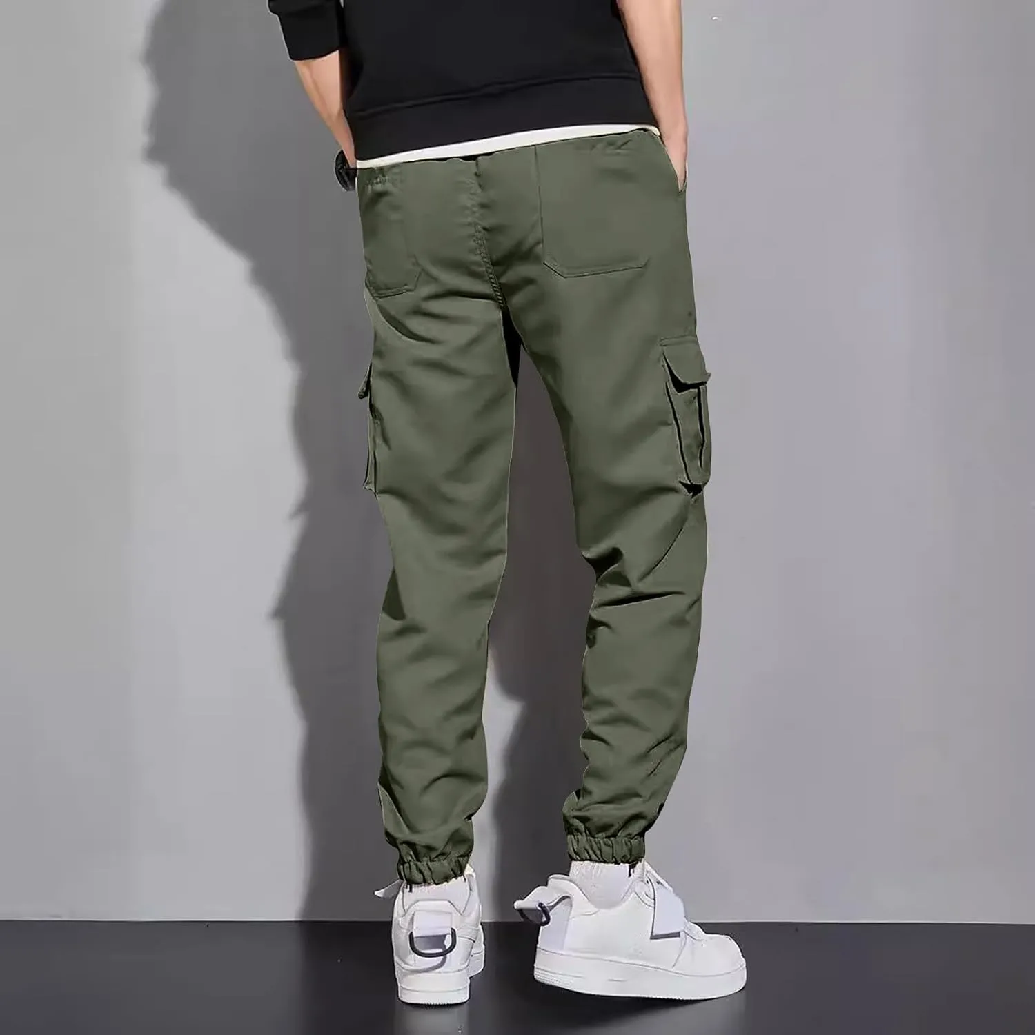 Men's Running Cargo Pants Comfy Elastic Waist Pants with Multi-Pocket Fit Drawstring Active Trousers