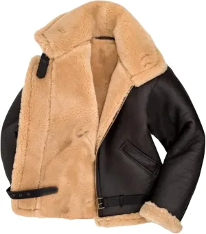 Men's Sherpa Fur Jacket Warm Winter Faux Shearling B3 Bomber Coat Men Thickened Lapel Motorcycle Leather Outwear