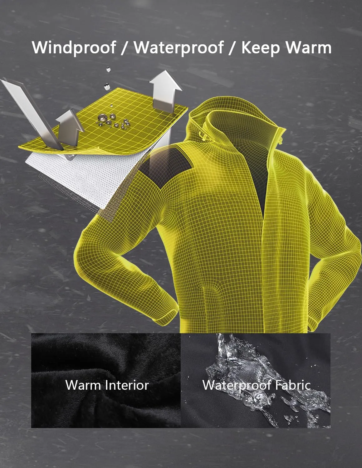 Men's Ski Jacket Warm Winter Snow Coat Waterproof Mountain Windbreaker Snowboarding Jacket Hooded for Hiking Traval